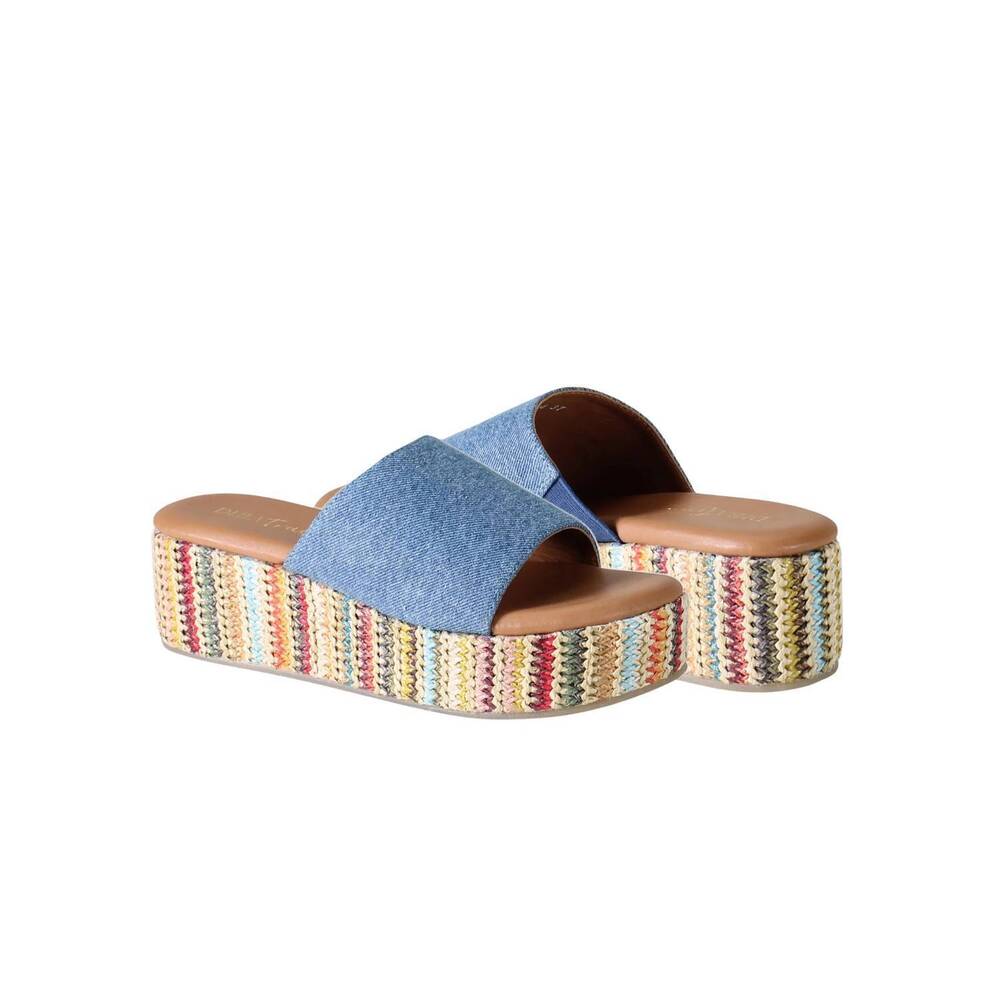 NEW DIBA TRUE women's rock steady platform wedge heel in blue denim